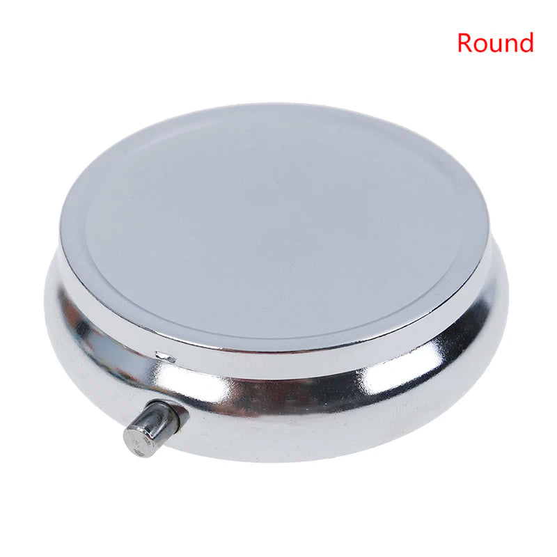 Small Metal Silver Tablet Pill Box Container Medicine Case Portable Qme Round