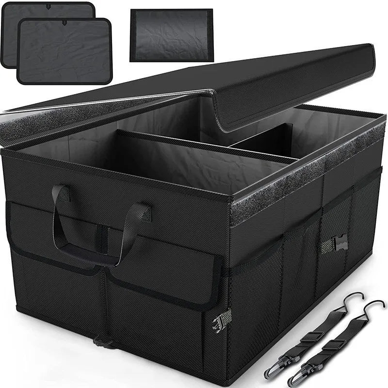 Large Oxford Fabric Foldable Car Trunk Storage Box Multi-Functional Waterproof Collapsible Cargo Organizer for SUV Sedan Qme Black