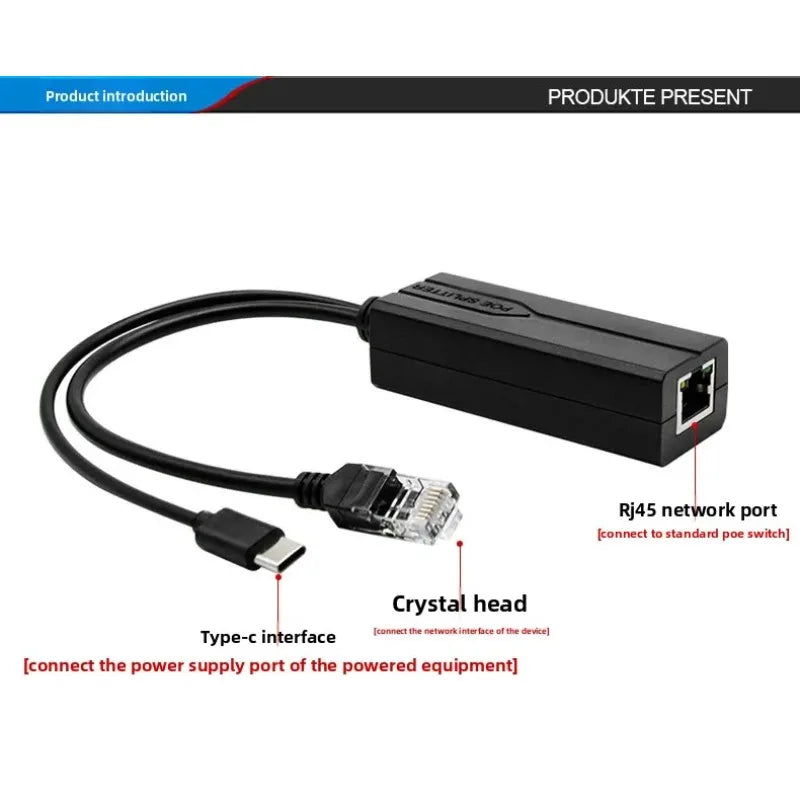 1PCS Gigabit PoE Splitter 48V to 5V2.4A DC/USB Type-C Standard Power Supply Module Qme