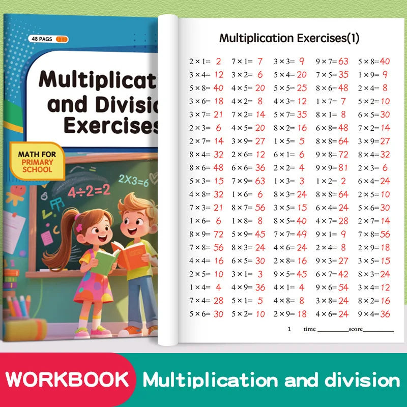 48 Pages Multiplication Division 99 Times Exercise Book Training in MathematicsCalculation Book for Children Aged 3-8 Qme