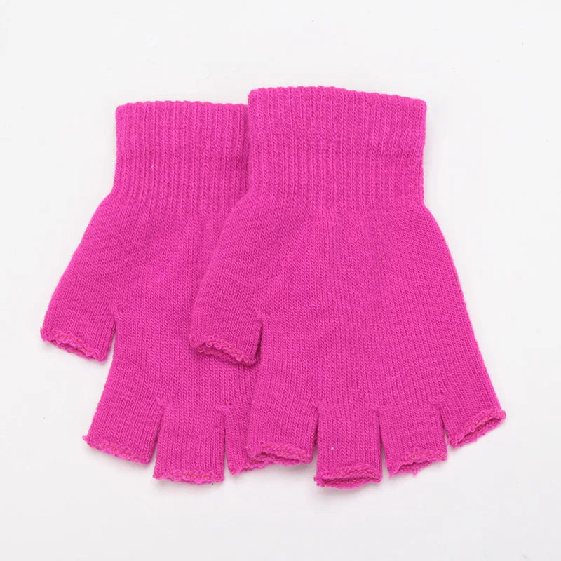 1Pair Black Short Half Finger Fingerless Gloves Unisex Outdoor Short Warm Mittens Women Men Knit Elastic Comfort Work Gloves Qme Rose Red