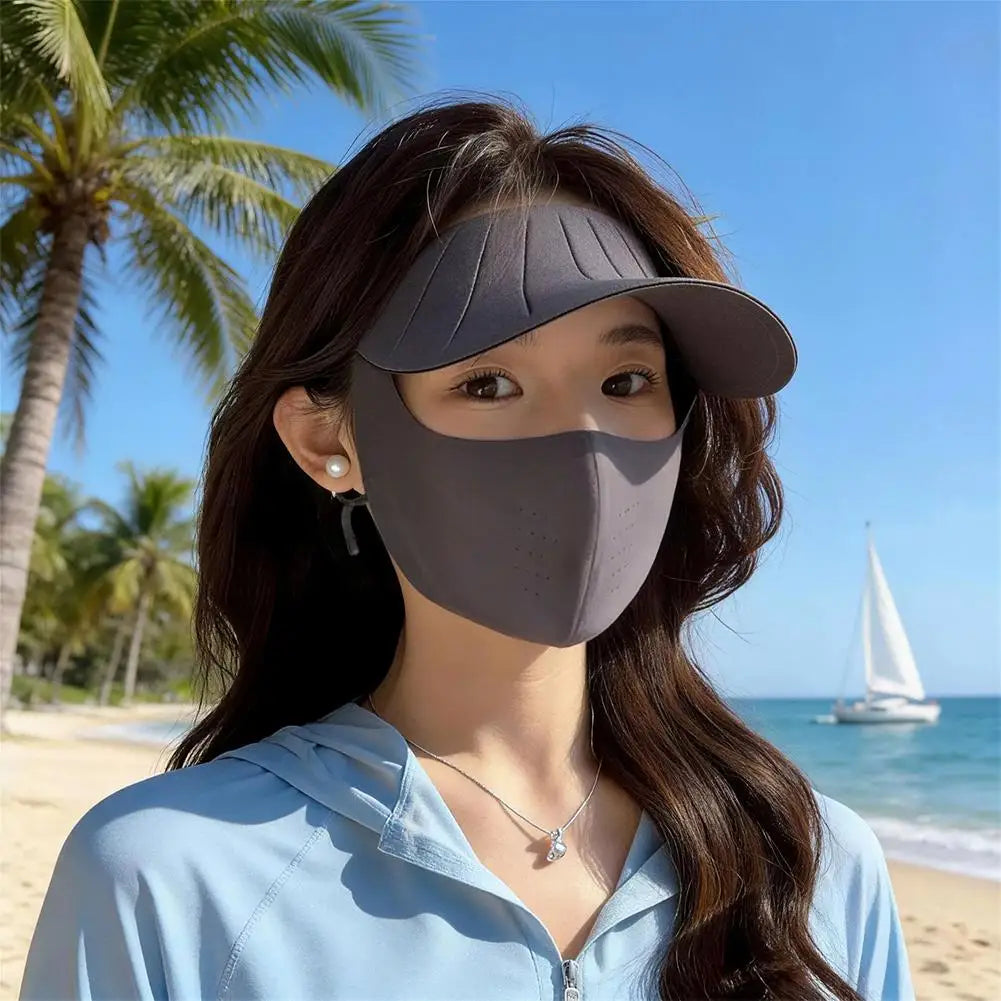 Wide Brim Face Mask Women Sun Hat Cover UV Protection Full Outdoor Qme
