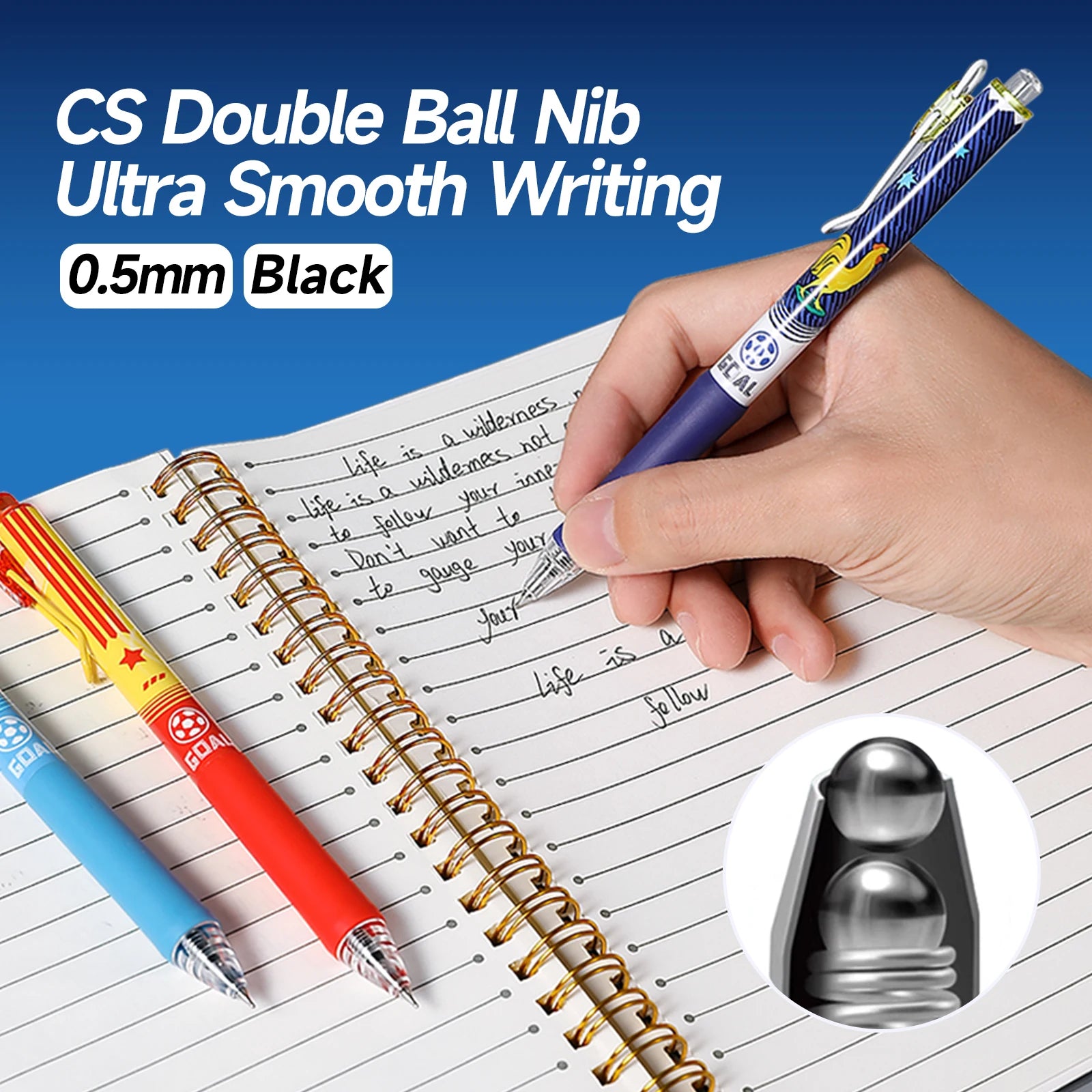 6 pcs Gradient Mixed Large-capacity Gel Pens, Football-themed Practice Pens, Suitable for Students & Office Workers Qme