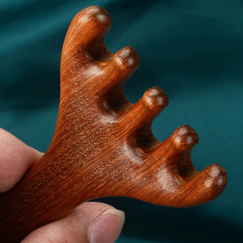 Body Meridian Massage Comb Sandalwood Deer Antlers Wide Tooth Qme