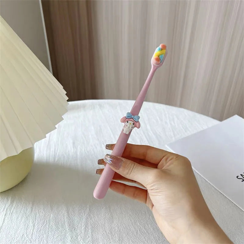 Hello Kitty Kuromi Soft-Bristle Toothbrush Couples' Set Student Cartoon Jade Tooth-Protecting Toothbrush Qme 8