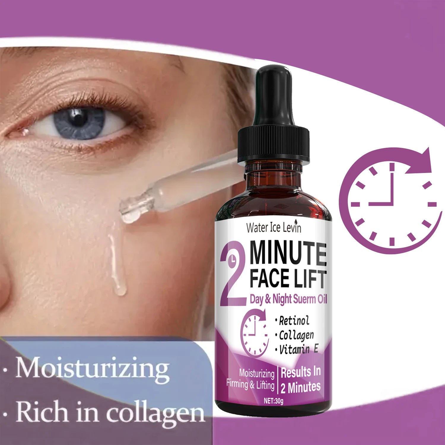 Minute Face Lift Day & Night Serum Oil with Retinol & Collagen - Moisturizing, Firming & Lifting in 2 Minutes Qme