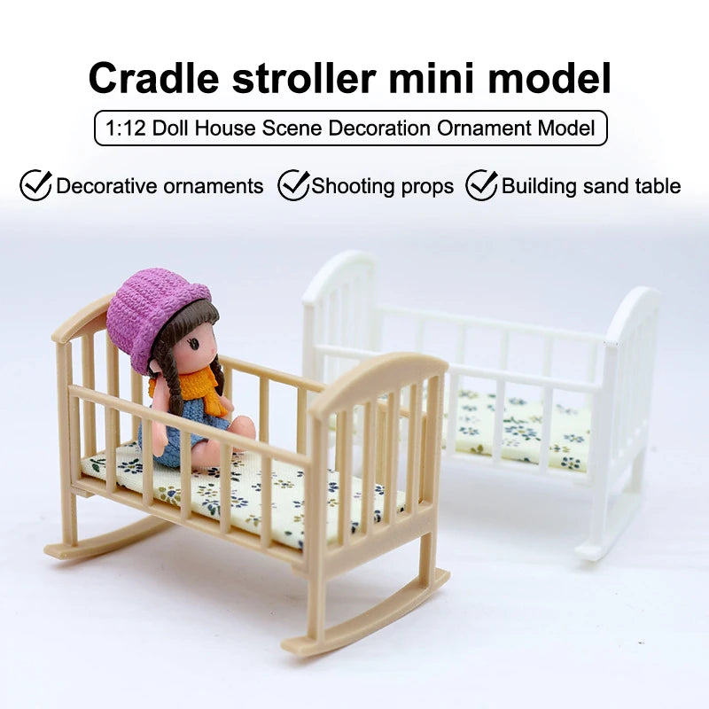 1 12 Dollhouse Mini Cradle Baby Bed Rocking Model Simulation Qme