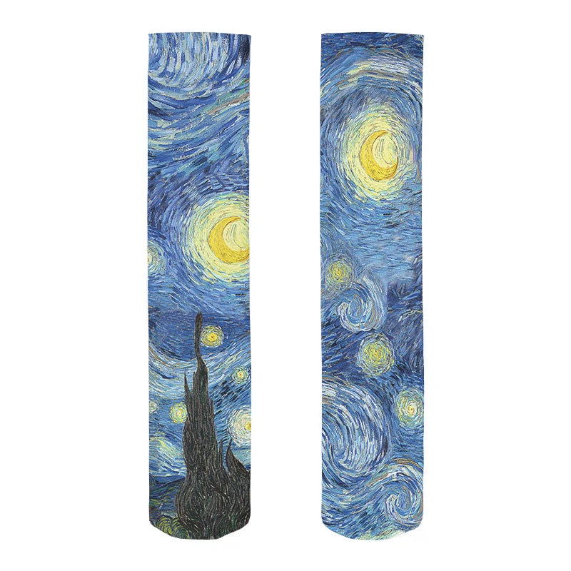 Van Gogh Mural World Famous Painting Sunflower Stockings Women Qme style1