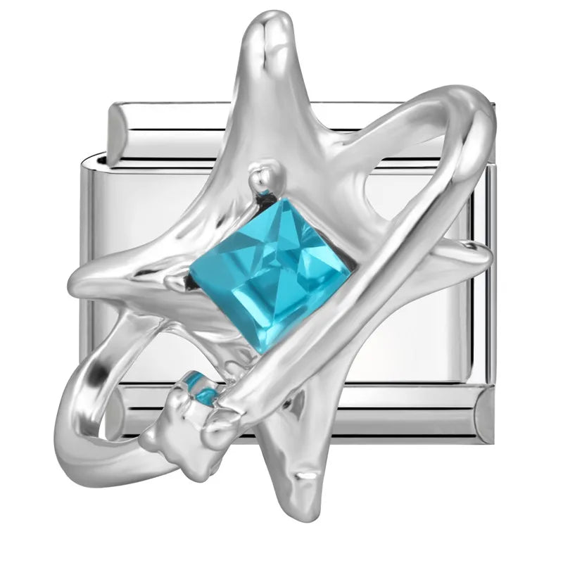 2026 Women Fashion Romantic Blue Heart Love Stars Square Shiny Zircon Italian Charms Fit 9mm Stainless Steel Bracelet Jewelry Qme Style 15