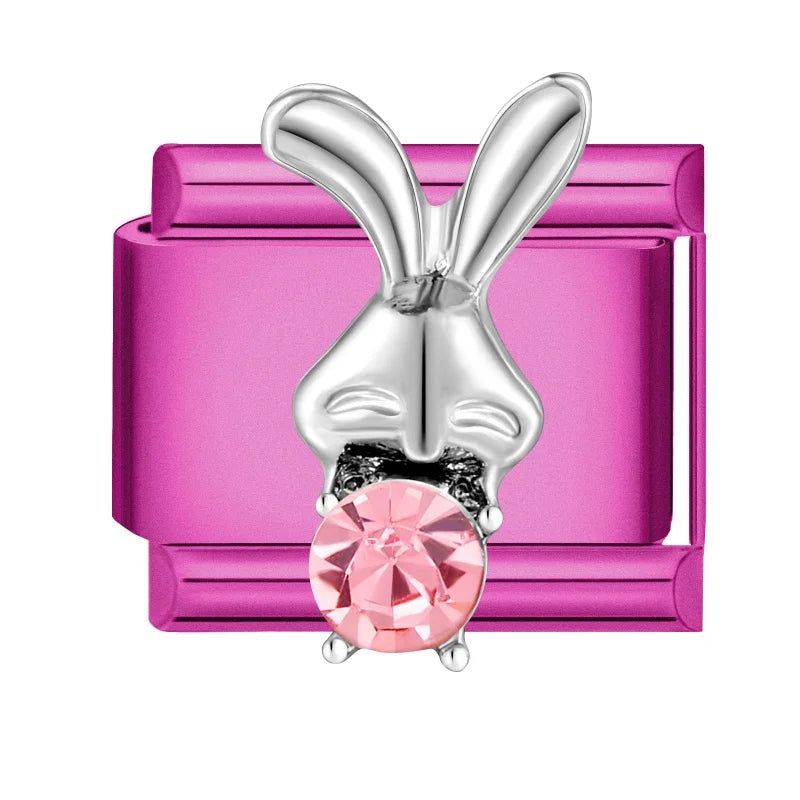 Y2K Rose Color Series Zircon Flower Butterfly Italian Charm Links Fit 9mm Stainless Steel Bracelet Women Jewelry DIY Making Gift Qme Style 2