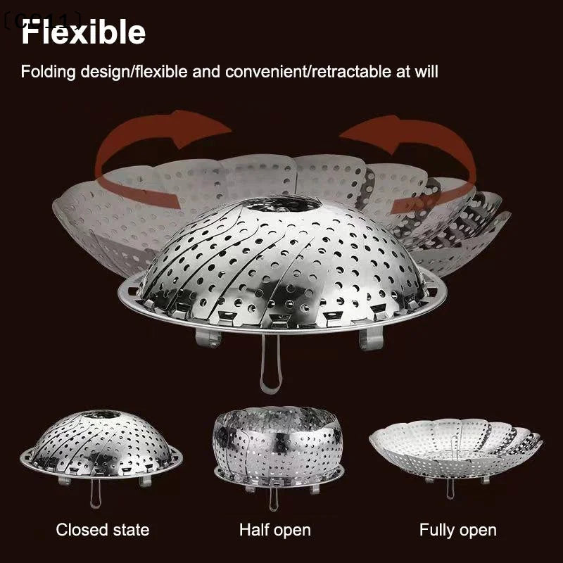 Folding Stainless Food Steamer Vegetable Fruit Basket Mesh Rack Qme