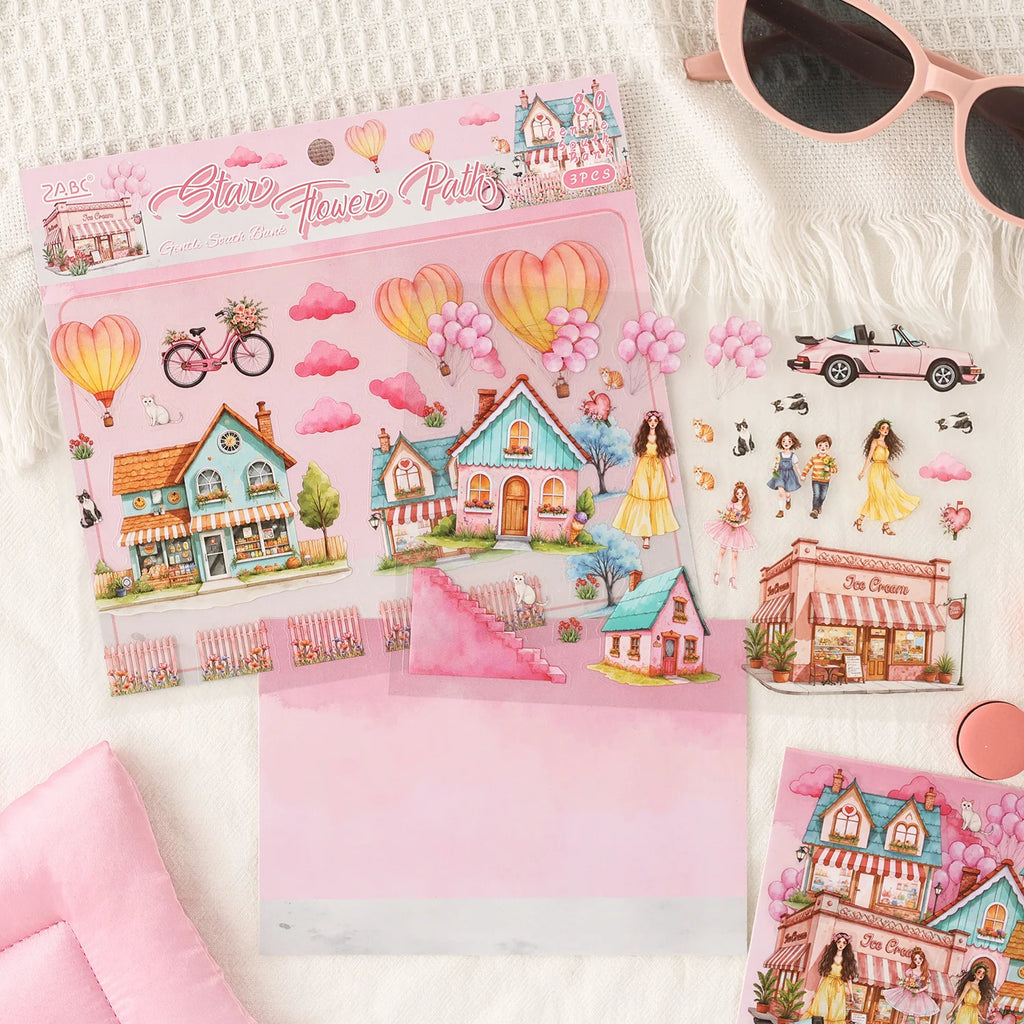 Seaside Home Castle Theme Miniature Stickers for Office Stress Relief, DIY Scrapbooking, Journal, Phone Case, Laptop, Guitar Qme
