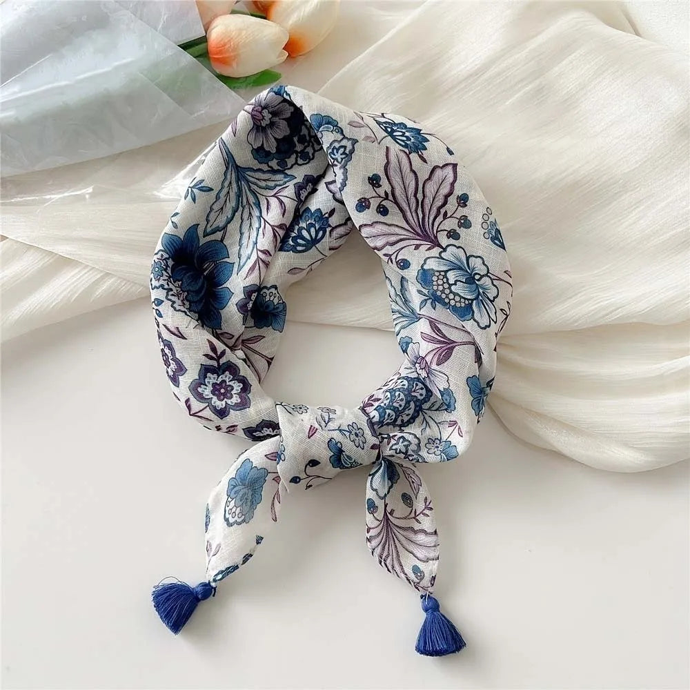 Neck Wrap Cotton-linen Square Scarf Fringed Breathable Hair Bandana Qme Style 10