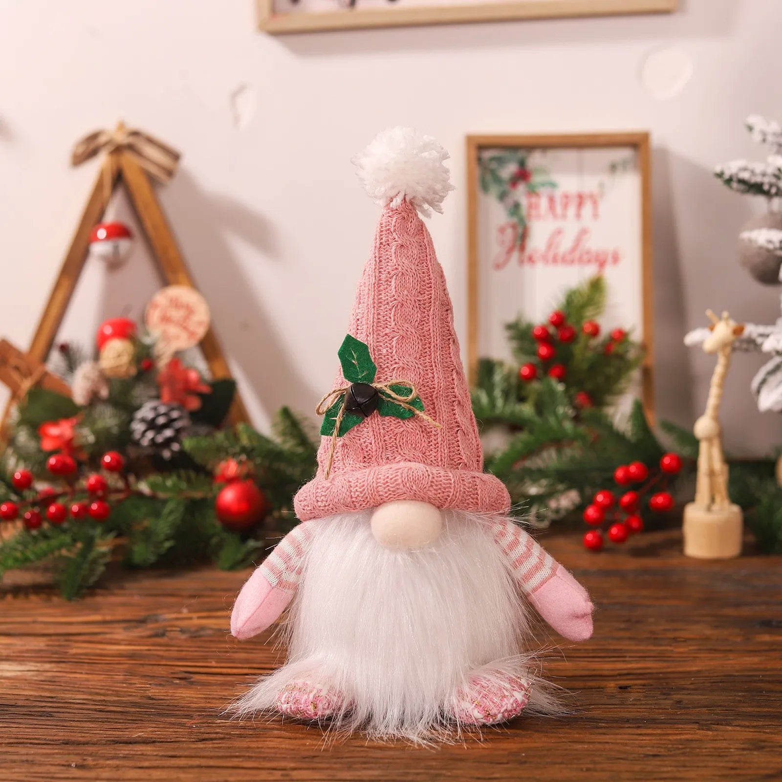 New Christmas Dwarf Ornament Mini Plush Gnome Figurine for Holiday Home Decoration DIY Scene Layout Props Party Doll Gift Qme Pink One Size