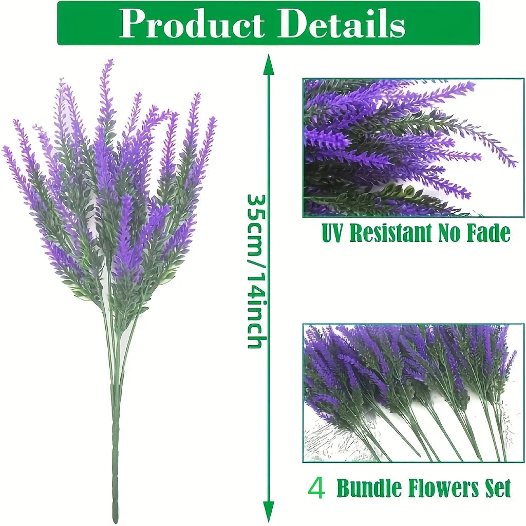 Artificial Lavender Flowers, Plastic Faux Plants for Outdoor Patio Decor, Home Room Table Decor Without Container Qme