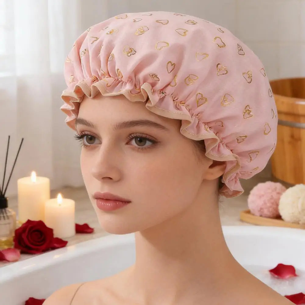 Large Shower Caps Women Reusable Waterproof Cap Double Layers Bath Qme