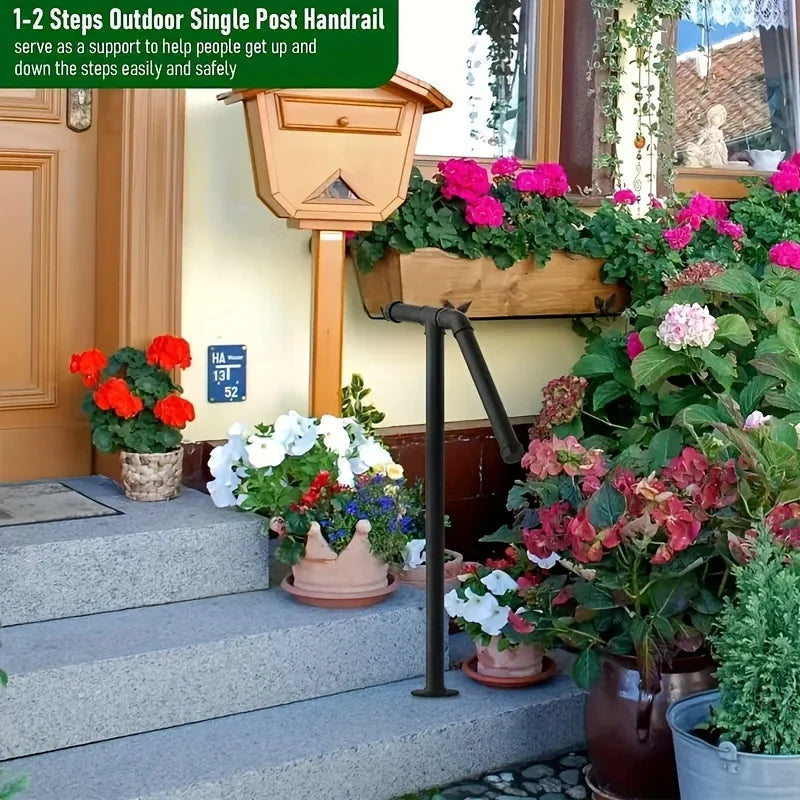 Single Post Wrought Iron Handrails for Outdoor 1-2 Steps Metal Outdoor Stair Railing for Steps Garage Porch Easy to Install Qme