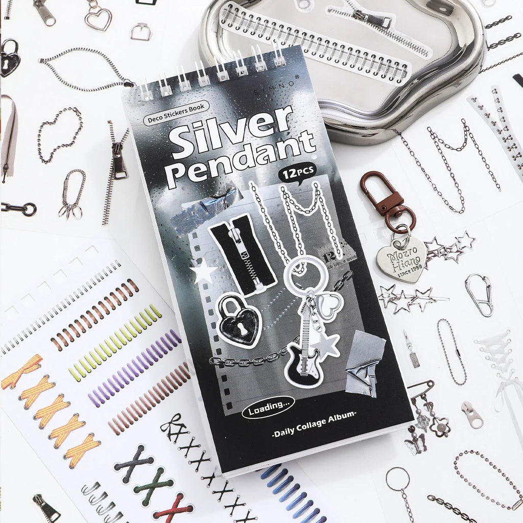 TIANZI 12/24pcs Die-Cut Sticker Book Vintage Letter & Metal Clip Theme Glitter Matte Glossy Finish School Stationery Supplies Qme H-24 pcs
