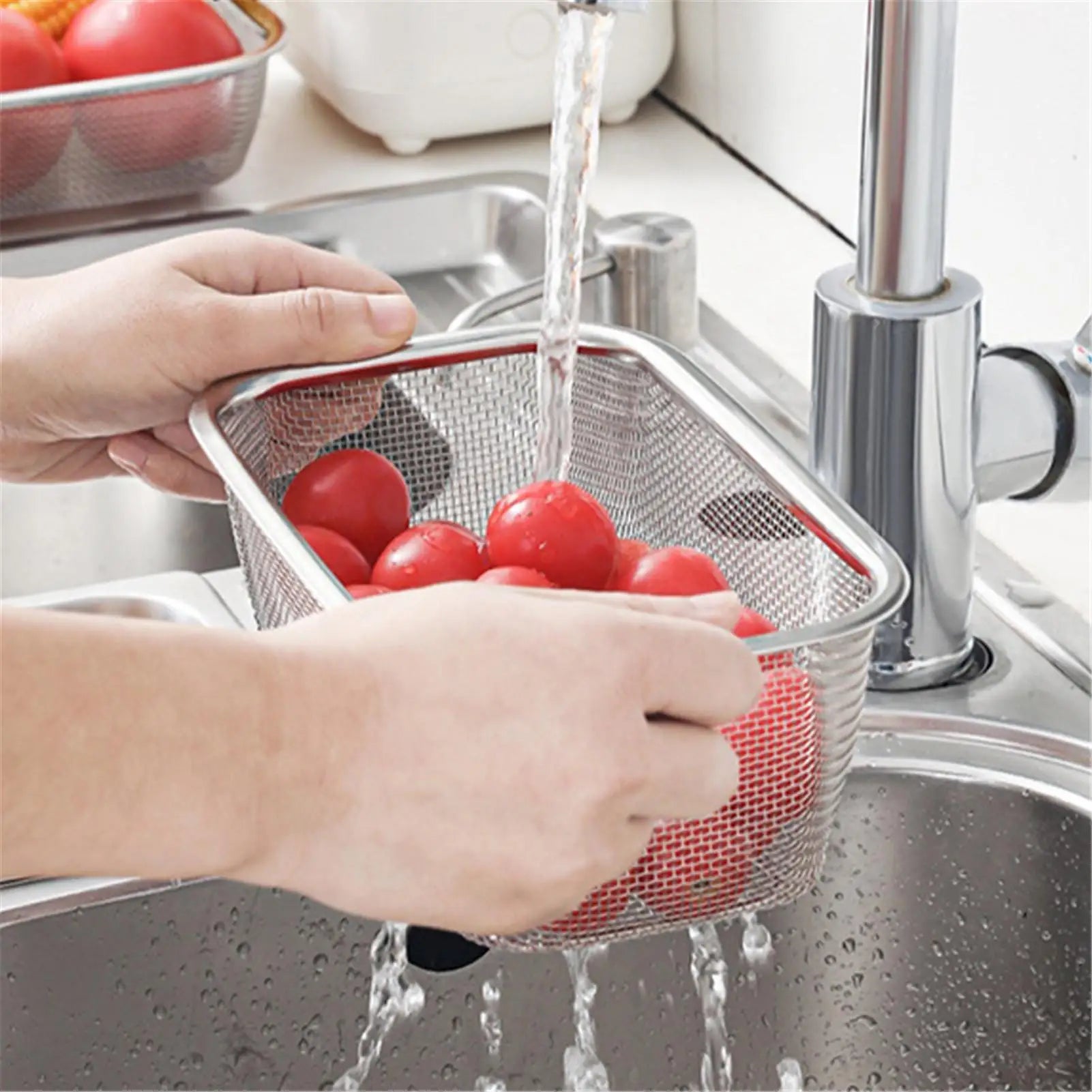 Rectangle Colander Basket Stainless Steel Wire Fine Mesh Strainer Qme
