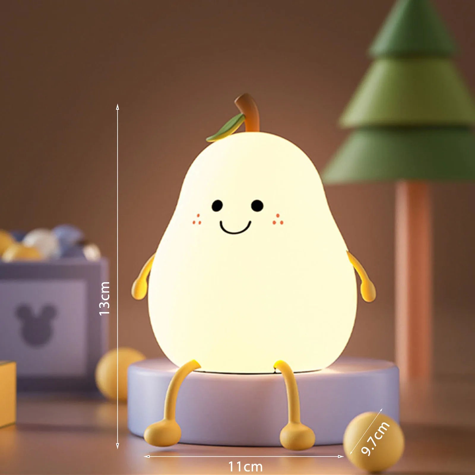 1pc Cute Pear Night Light 7-Color Dimmable Touch-Controlled Night Light Silicone Stress Reducing Pat Lamp USB Rechargeable Qme