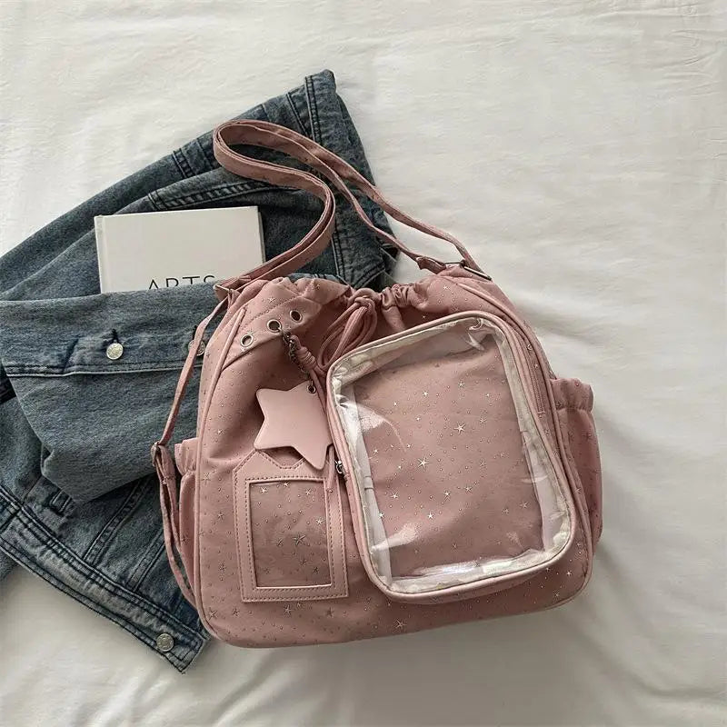 Large-capacity Student Pentagram Backpack, New Style Double-shoulder Bag, College-style Bag, Bag For Female High School Qme Pink
