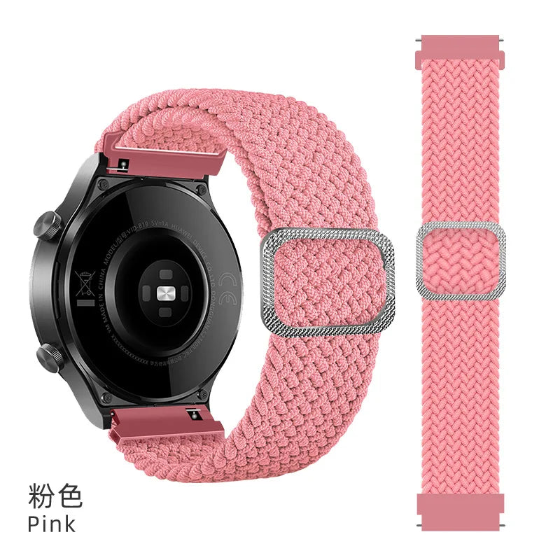 Elastic Braided Nylon Watch Band Adjustable Breathable Strap Anti Sweat Wristband For Samsung Galaxy Watch Huawei Smart Watch Qme Pink 22mm