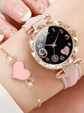 2-piece Women's Watch Fashion Watch Women's Versatile High end Women's Watch Women's Watch Set Qme Pink No