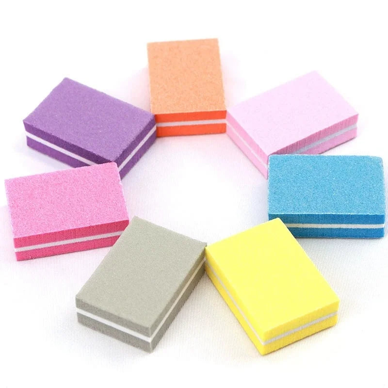 10/50/100pcs mix Double-sided Mini Nail File Blocks Colorful Sponge Nail Polish Sanding Buffer Strips Polishing Manicure Qme