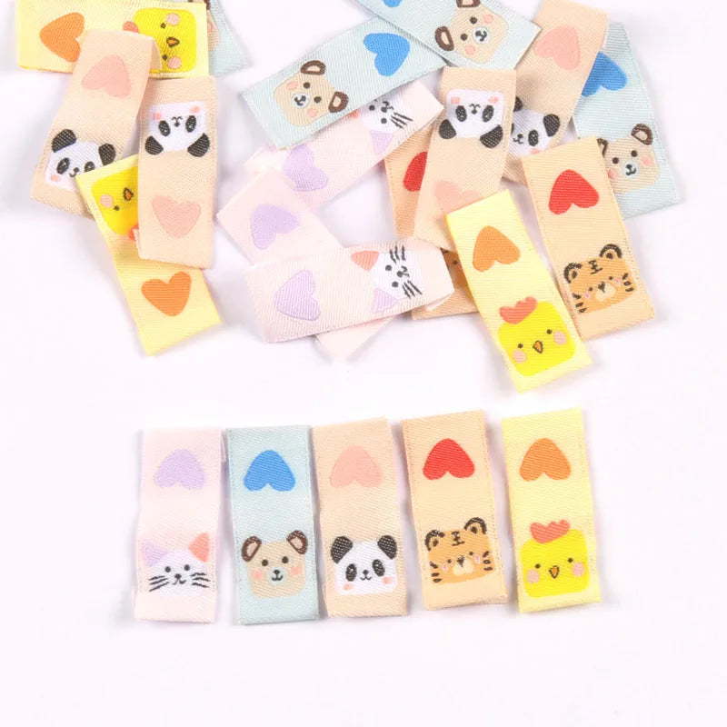 50Pcs Tiger/Chick/Panda Printed Embroidery Washable Care Label For Sewing Accessories Garment DIY Crafts Supplies Bag Shoes Tags Qme