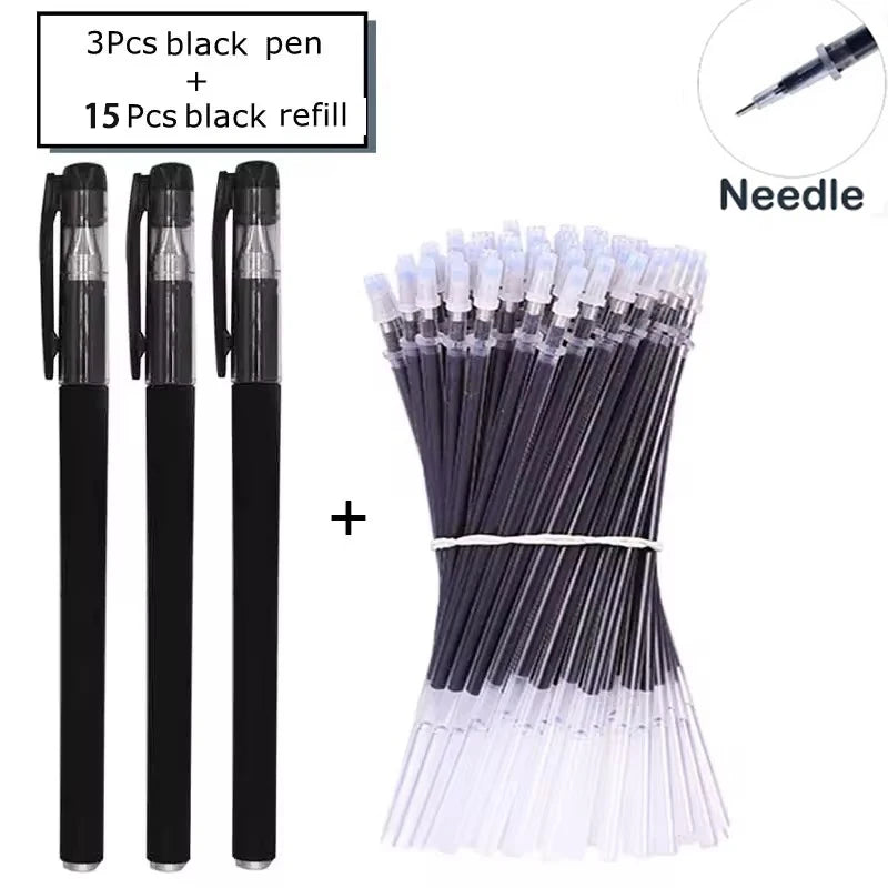 Gel Pens Set Neutral Pen Black Blue Red Refill Gel Pen Bullet/NeedleTip 0.5mm School Office Supplies Kawaii Stationery Qme needle 18 black set
