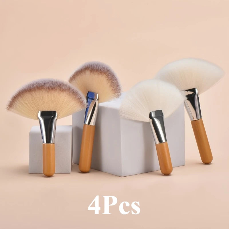 Professional Makeup Brushes Large Fan Brush Wooden Handle Designed Qme 4Pcs