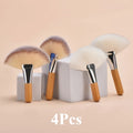 Professional Makeup Brushes Large Fan Brush Wooden Handle Designed Qme 4Pcs