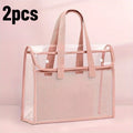 2pcs Large-capacity Transparent PP File Bag, Suitable for Stationery- Durable Portable File Box with Visible Content Design Qme Pink
