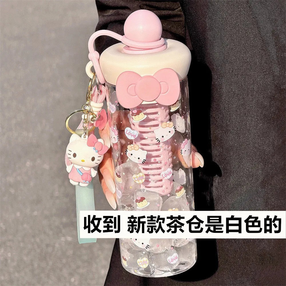 Hello Kitty Cute Cartoon Water Cup Stylish for Girls Large-Capacity Portable Summer Student Straw Cup Qme 1 600ml