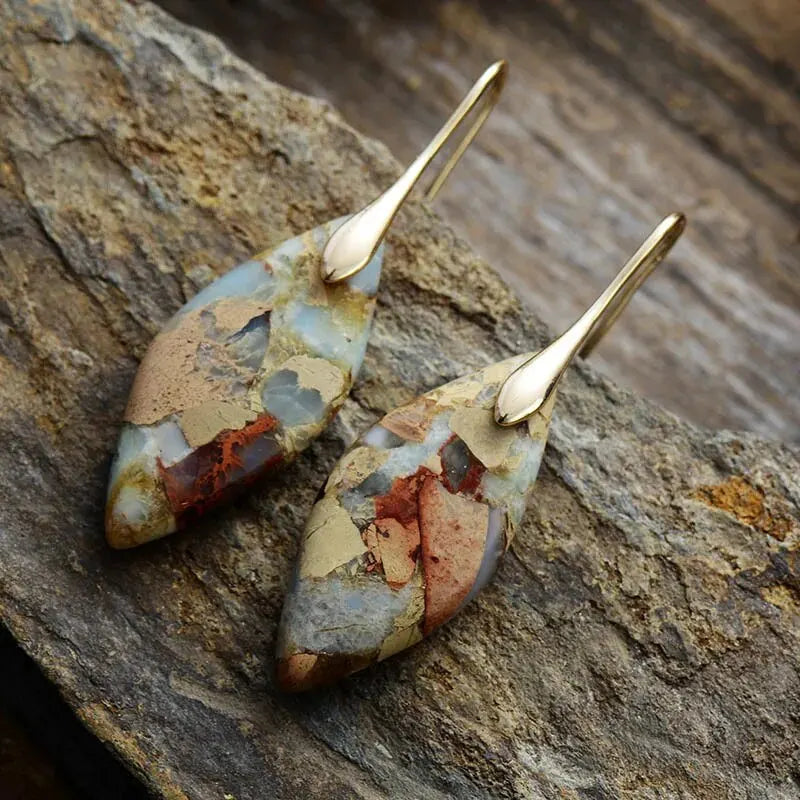 Trendy Minimalism Natural Emperor Jaspers Dangling Women Drop Earrings Ethnic Elegant Holiday Jewelry Gifts Qme rice brown