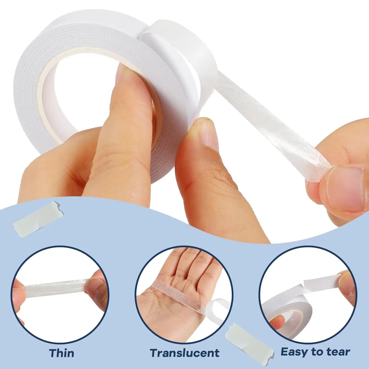 10M Ultra-thin Double-Sided Tape Super Strong Hand-Tearable High-Adhesive Tape 5-40mm Width for Household And Office Use Qme