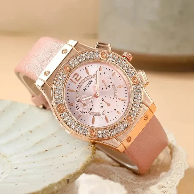 2pcs/set Watches Set Luxury Rhinestone Women Fashion Elegant Wristwatch Quartz Watch Qme