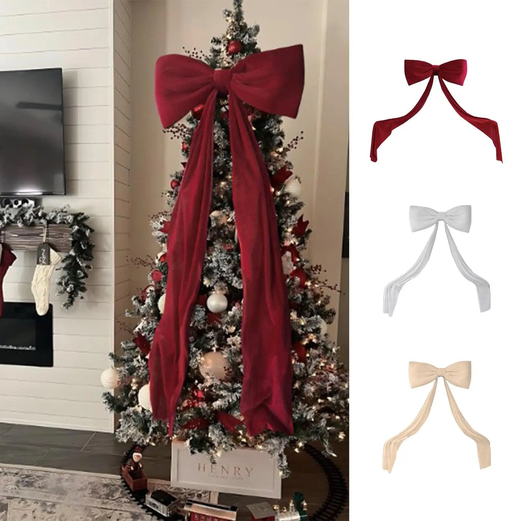 Bow Tree Topper 70.8 Inches Large Velvet Holiday Decorations Holiday Tree Top Decoration For Living Room Entryway Party DECORS Qme