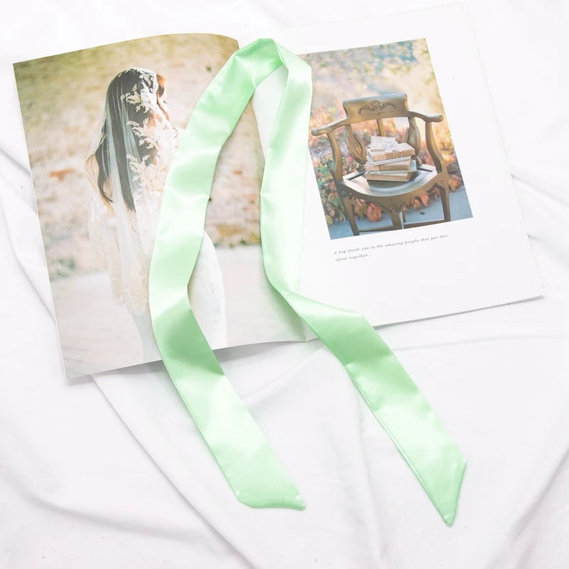 Long Bag Scarf Women Hair Band Lady Accessories Solid Skinny Scarves Qme Grass green length 100cm
