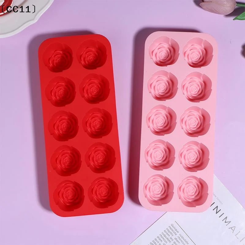10-Cavity Silicone Rose Cake Mold Nonstick Reusable Baking Pan DIY Qme