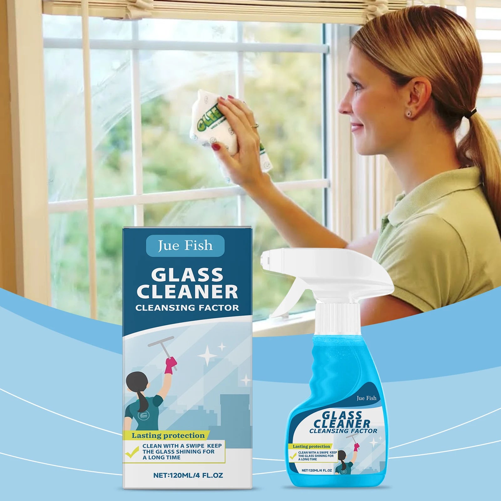 Glass cleaner for home mirror glass to remove oil, stains and dirt; glass cleaning spray Qme
