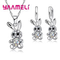 Lovely Cute Rabbit Gifts for Women Girls 925 Sterling Silver Color Jewelry Sets AB Colored Cubic Zircon Necklace Dangle Earrings Qme WHITE