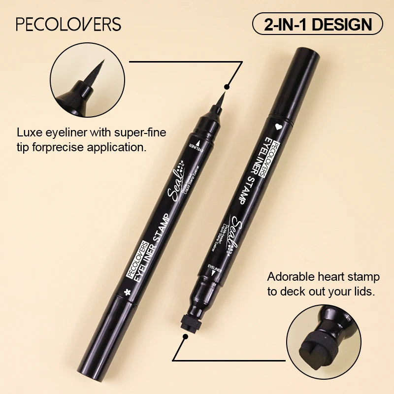 2 in1 Eyeliner Stamp Pencil Waterproof Easy Apply Natural Black Tone Qme