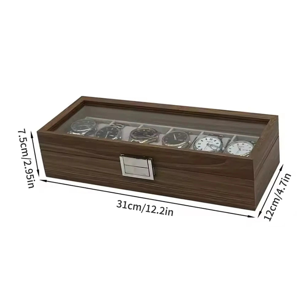 1PC Black Walnut Pattern Wooden 6-Digit Watch Storage Display Box Wooden Watch Packaging Box Qme