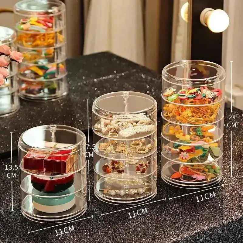 Rotating Jewelry Storage Box For Makeup Storage Rack Bracelet Earring Round Plastic Organizer Box Holder Display Rack With Cover Qme