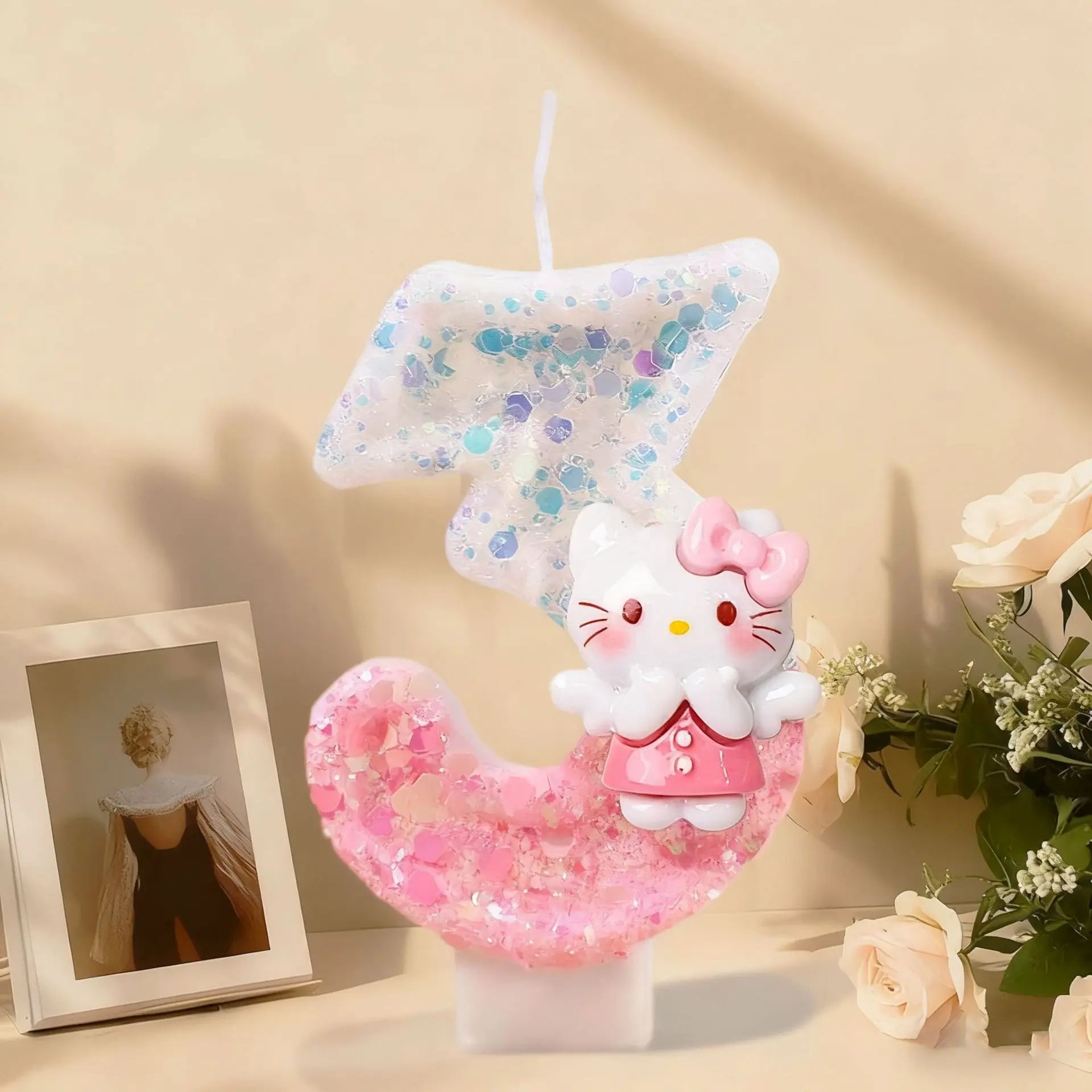 Hello Kitty Birthday Candles Cute Pink Cake Decorative Number Candles Mood Lighting Qme 3