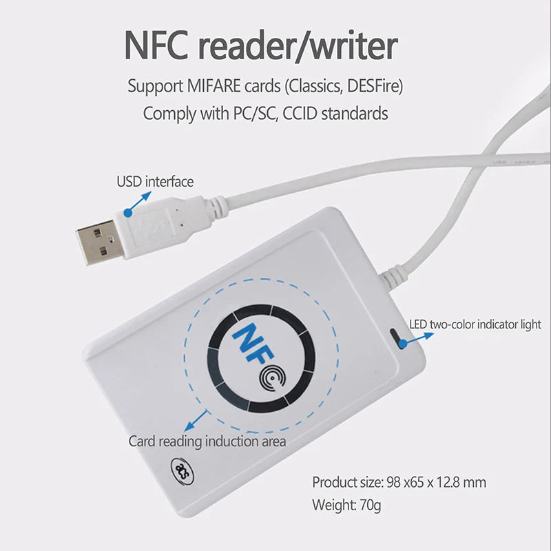 Smart Card Reader Contactless Writer Copier Duplicator Writable Clone Qme