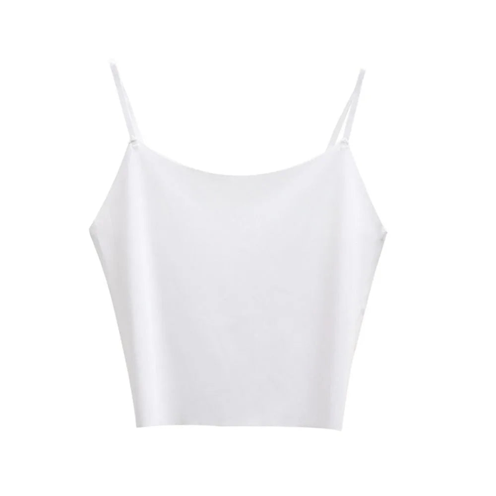 Thin Ice Silk Traceless Sling Tank Bralette Crop Tops Strap Skinny Qme white M