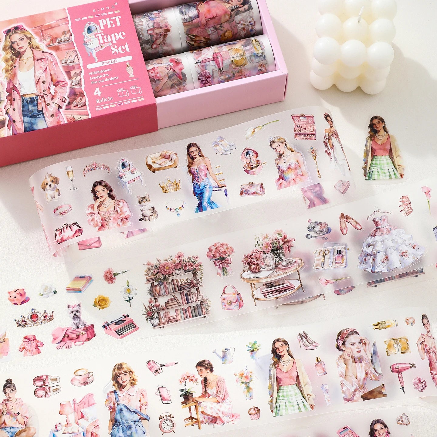 TIANZI 4Rolls/200cm PET Washi Tape Retro American Summer Theme Decorative Tape Set for Travel Lovers Diary Aesthetic Stationery Qme 2A-8 Rolls Die cutting tape