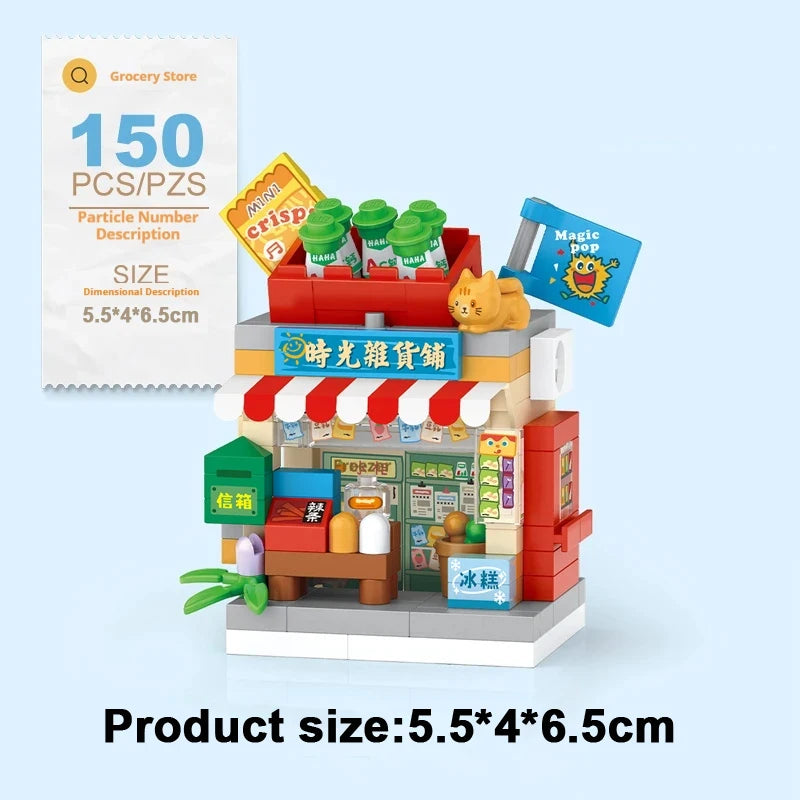 Restaurant Dessert Coffee Pet Fruit Store Street View Food House Building Blocks Kit Girls Bricks Model Kids Toy Boy Child Gifts Qme Opp bag 2